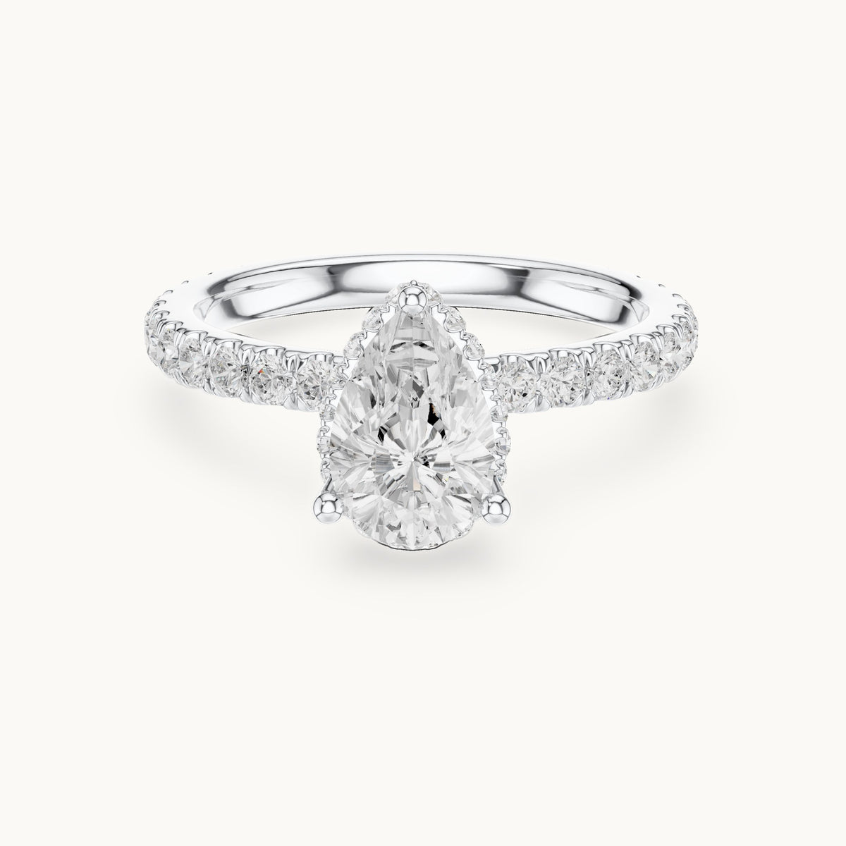 Pear lab-grown diamond pavé collar hidden halo engagement ring in white gold, 2.15 CT TW, view 4