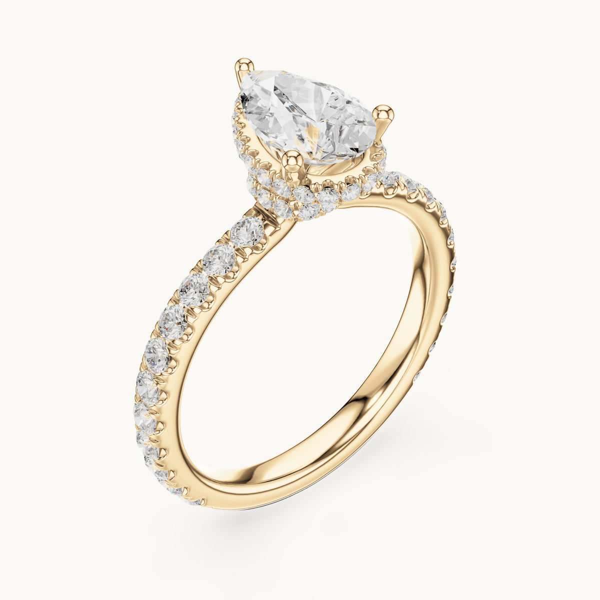 Pear lab-grown diamond pavé collar hidden halo engagement ring in yellow gold, 2.15 CT TW, view 2