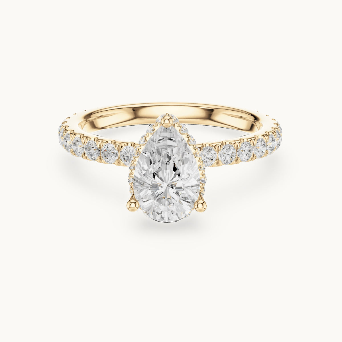 Pear lab-grown diamond pavé collar hidden halo engagement ring in yellow gold, 2.15 CT TW, view 4