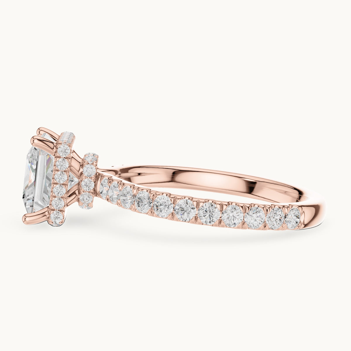 Princess-cut lab-grown diamond pavé collar hidden halo engagement ring in rose gold, 2.15 CT TW, view 3
