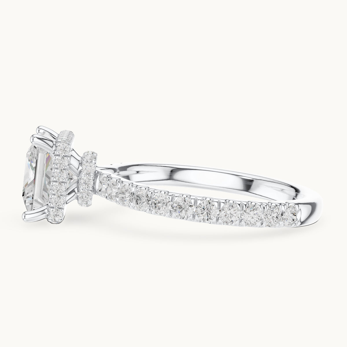 Princess-cut lab-grown diamond pavé collar hidden halo engagement ring in white gold, 2.15 CT TW, view 3