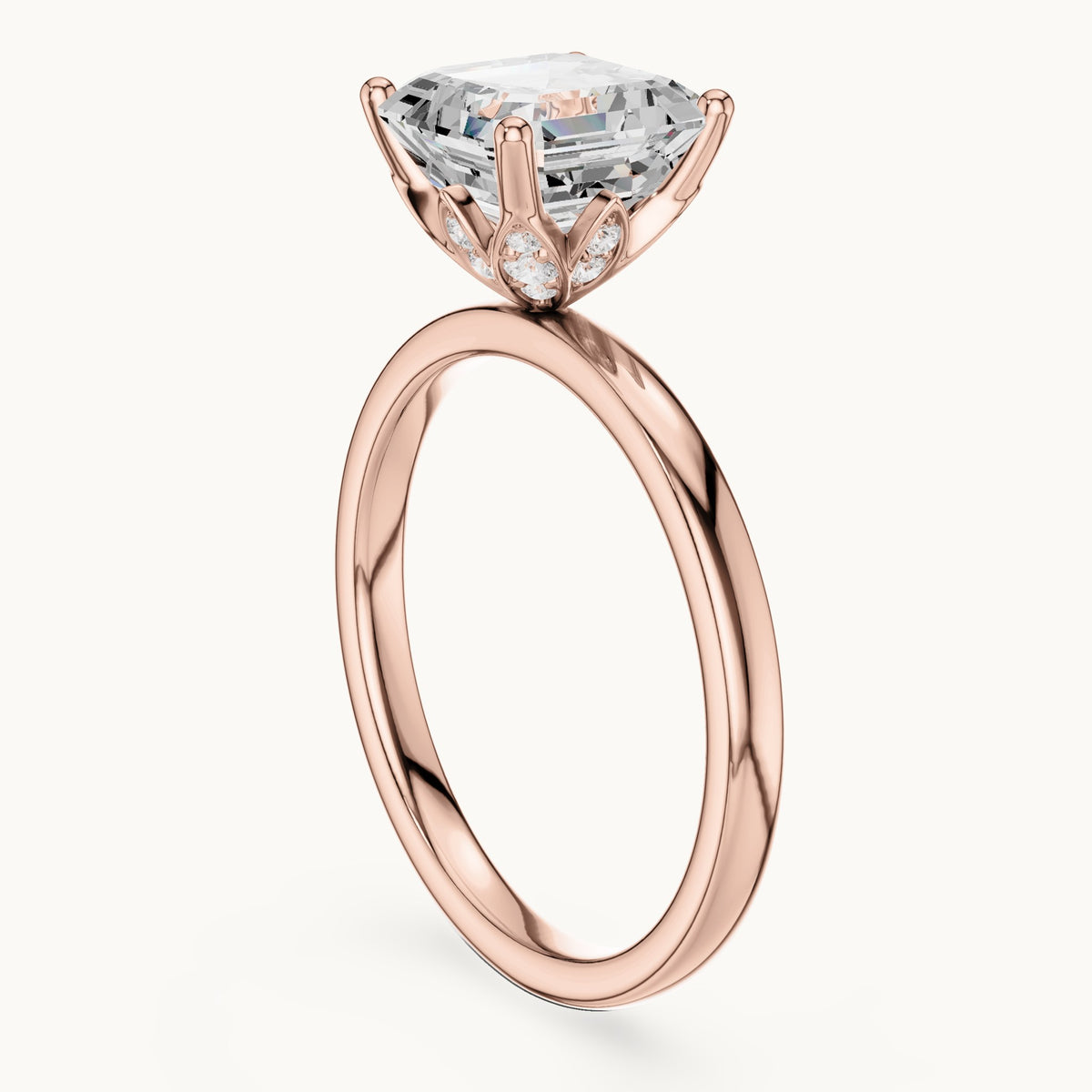 Asscher-cut lab-grown diamond hidden-accent solitaire engagement ring in rose gold, 2.13 CT TW, view 1