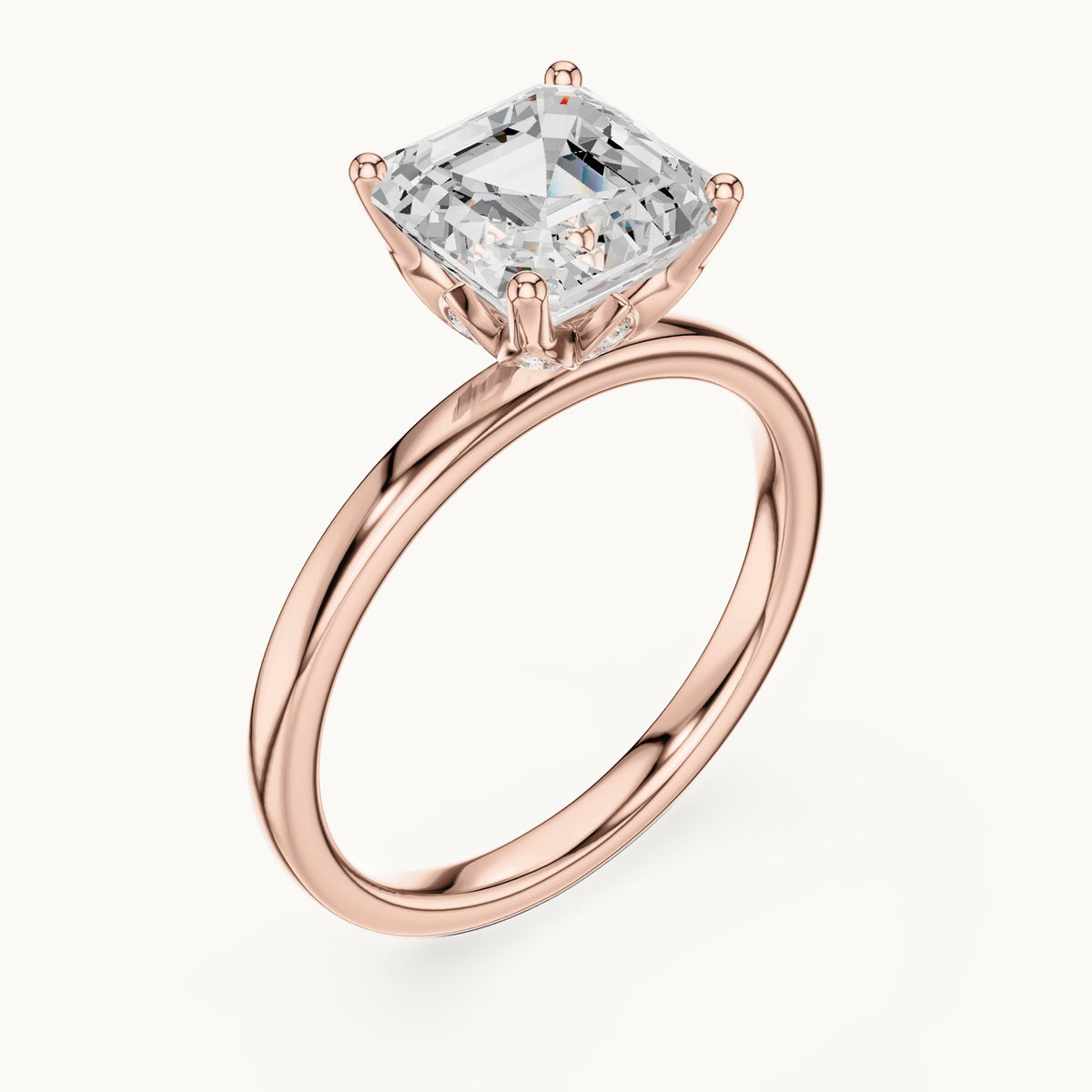 Asscher-cut lab-grown diamond hidden-accent solitaire engagement ring in rose gold, 2.13 CT TW, view 2