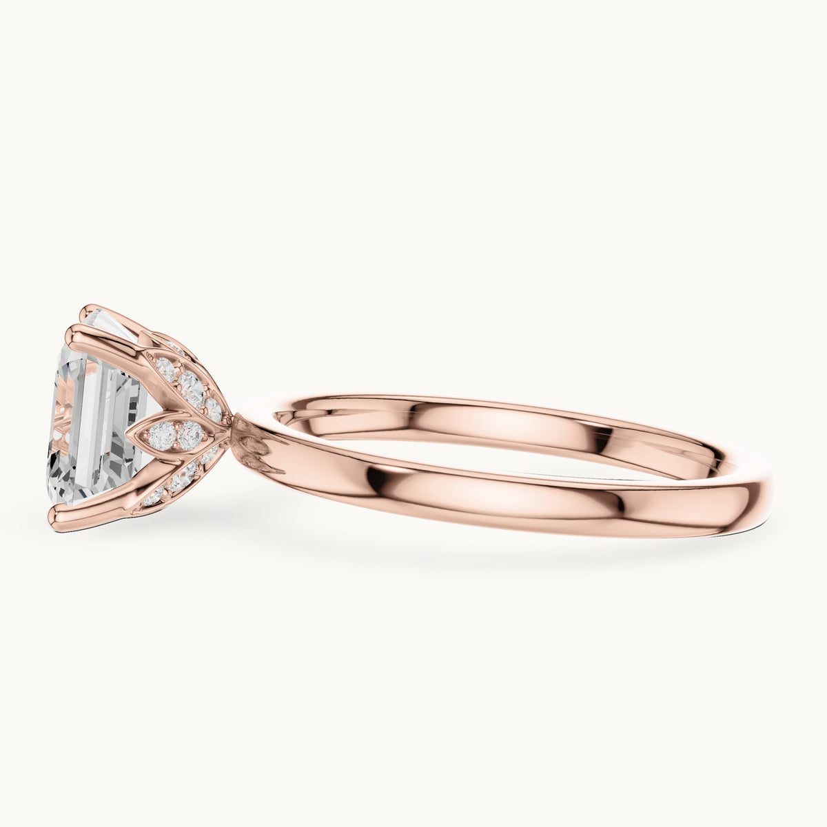 Asscher-cut lab-grown diamond hidden-accent solitaire engagement ring in rose gold, 2.13 CT TW, view 3