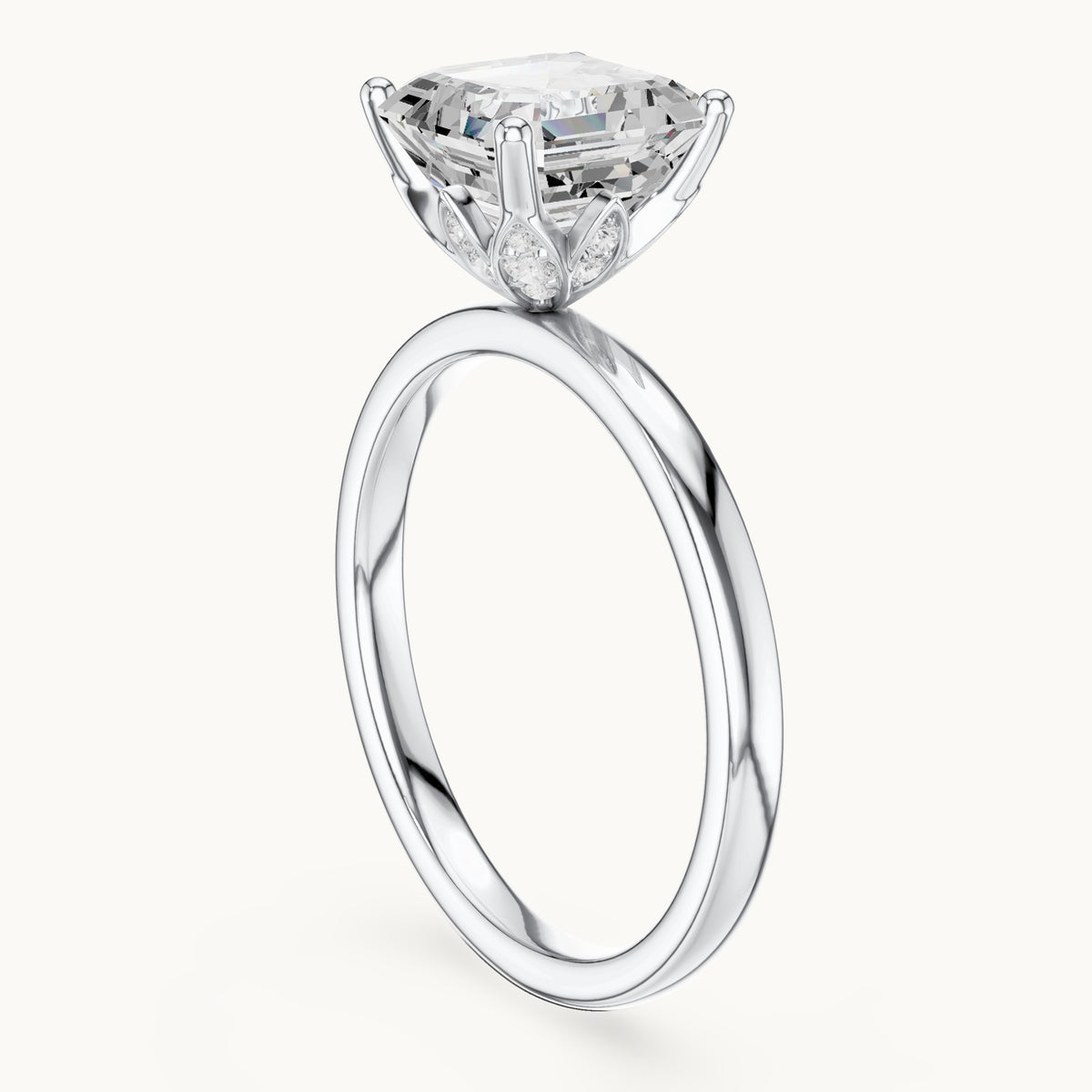 Asscher-cut lab-grown diamond hidden-accent solitaire engagement ring in white gold, 2.13 CT TW, view 1