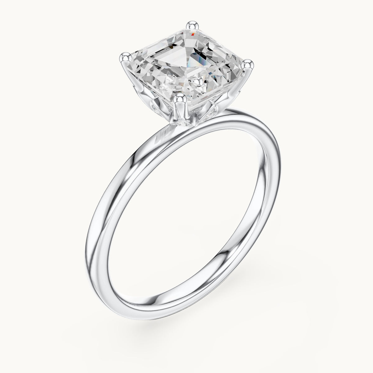 Asscher-cut lab-grown diamond hidden-accent solitaire engagement ring in white gold, 2.13 CT TW, view 2