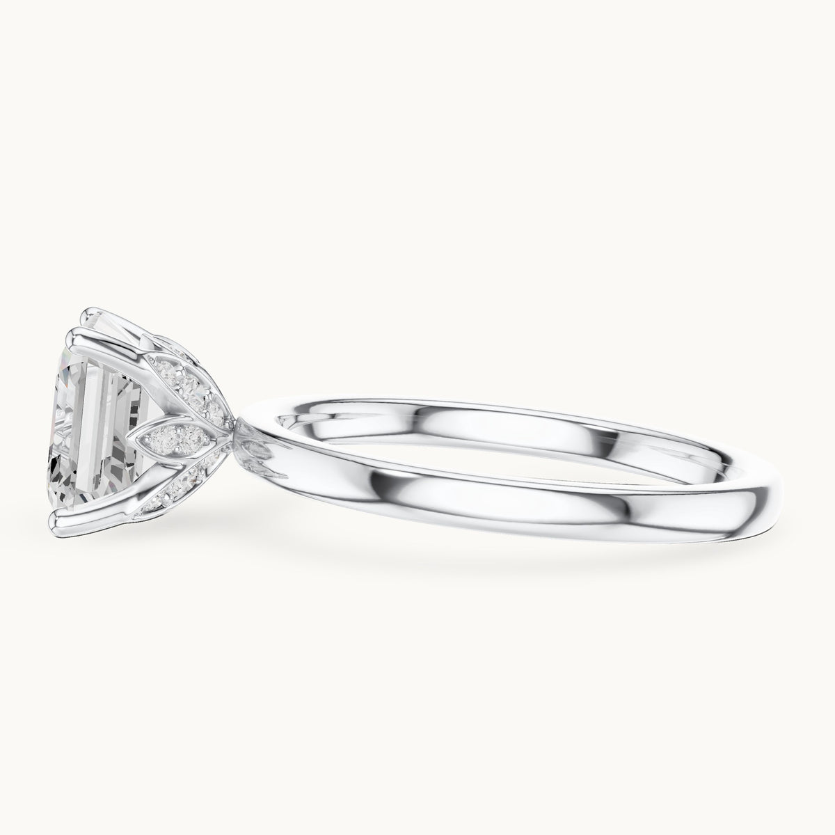Asscher-cut lab-grown diamond hidden-accent solitaire engagement ring in white gold, 2.13 CT TW, view 3