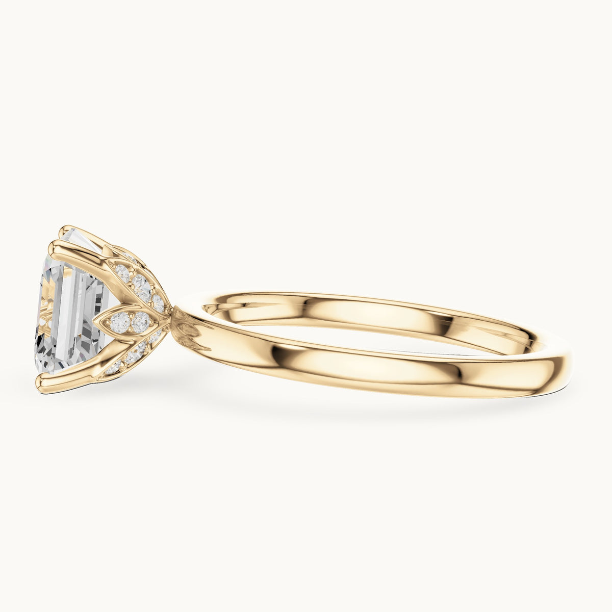 Asscher-cut lab-grown diamond hidden-accent solitaire engagement ring in yellow gold, 2.13 CT TW, view 3