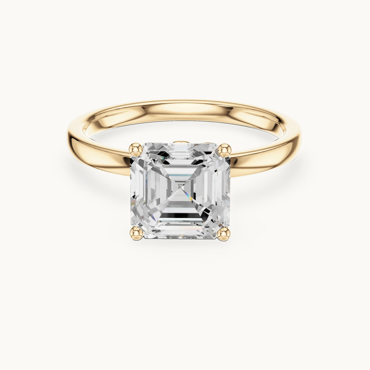Asscher-cut lab-grown diamond hidden-accent solitaire engagement ring in yellow gold, 2.13 CT TW, view 4