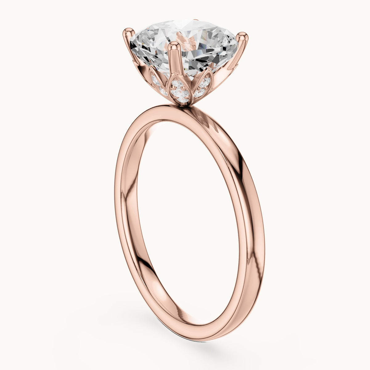 Cushion-cut lab-grown diamond hidden-accent solitaire engagement ring in rose gold, 2.13 CT TW, view 1