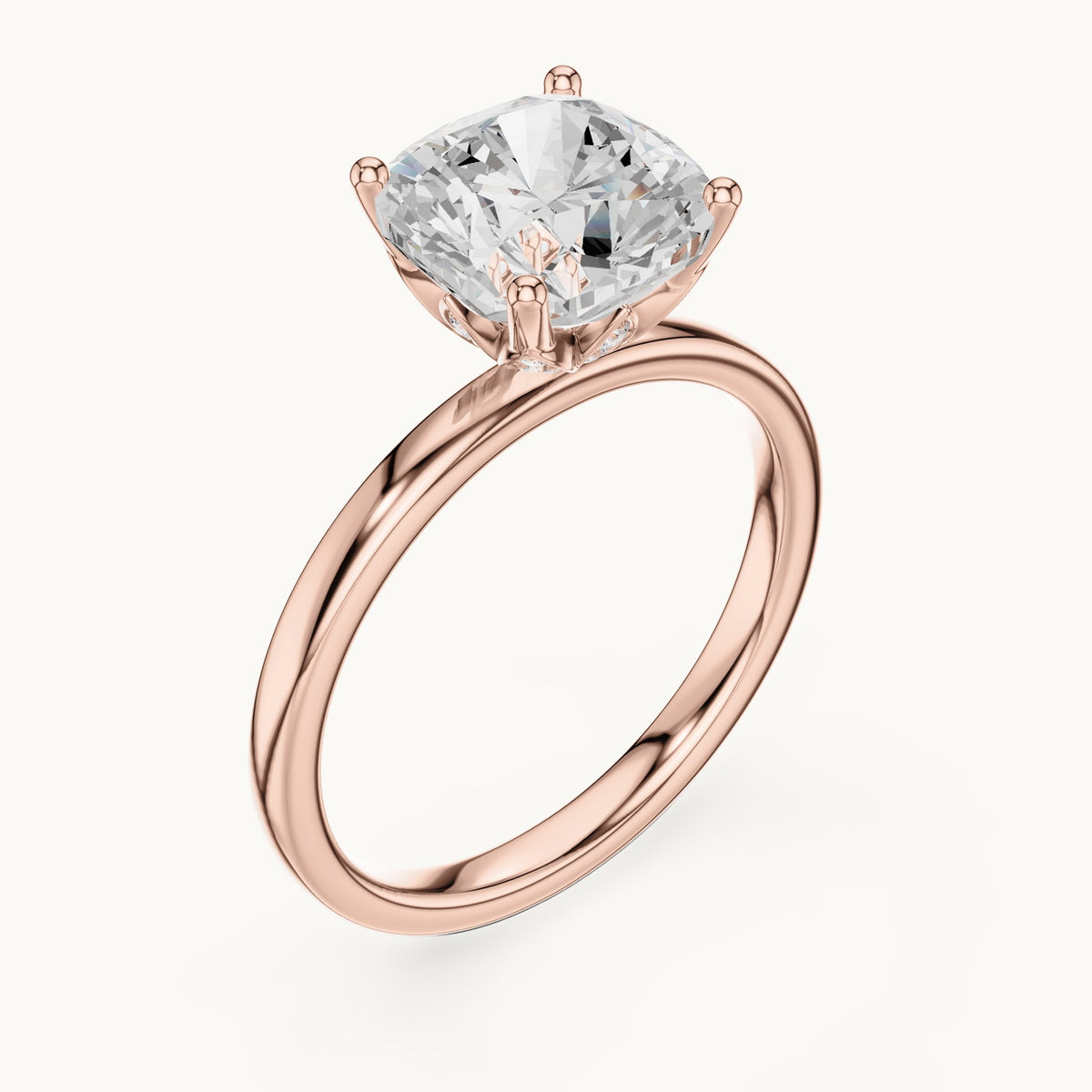 Cushion-cut lab-grown diamond hidden-accent solitaire engagement ring in rose gold, 2.13 CT TW, view 2