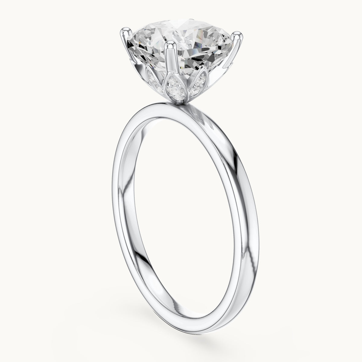 Cushion-cut lab-grown diamond hidden-accent solitaire engagement ring in white gold, 2.13 CT TW, view 1