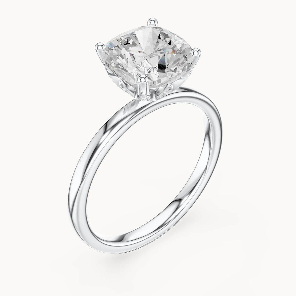 Cushion-cut lab-grown diamond hidden-accent solitaire engagement ring in white gold, 2.13 CT TW, view 2