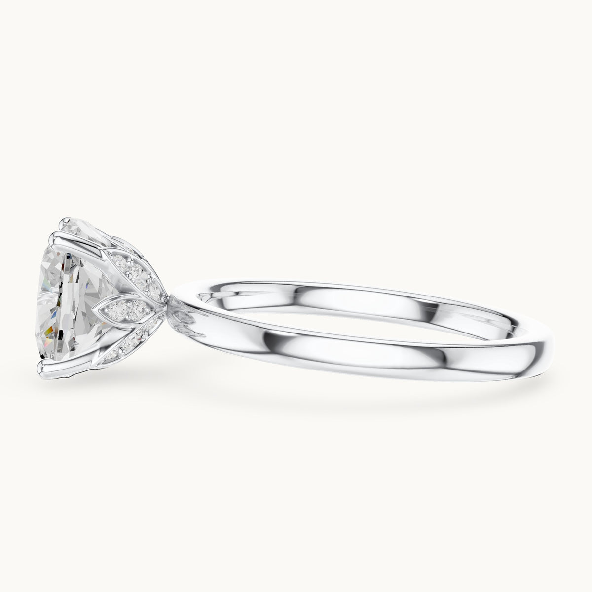 Cushion-cut lab-grown diamond hidden-accent solitaire engagement ring in white gold, 2.13 CT TW, view 3