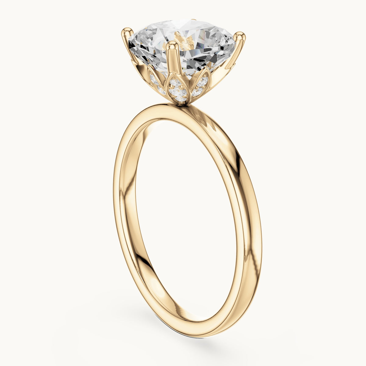 Cushion-cut lab-grown diamond hidden-accent solitaire engagement ring in yellow gold, 2.13 CT TW, view 1