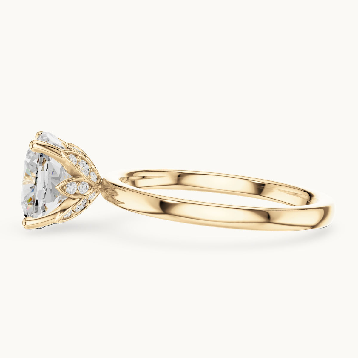Cushion-cut lab-grown diamond hidden-accent solitaire engagement ring in yellow gold, 2.13 CT TW, view 3