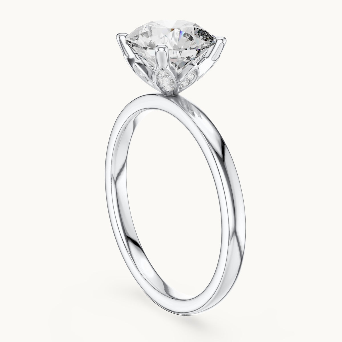 Round lab-grown diamond hidden-accent solitaire engagement ring in white gold, 2.144 CT TW, view 1