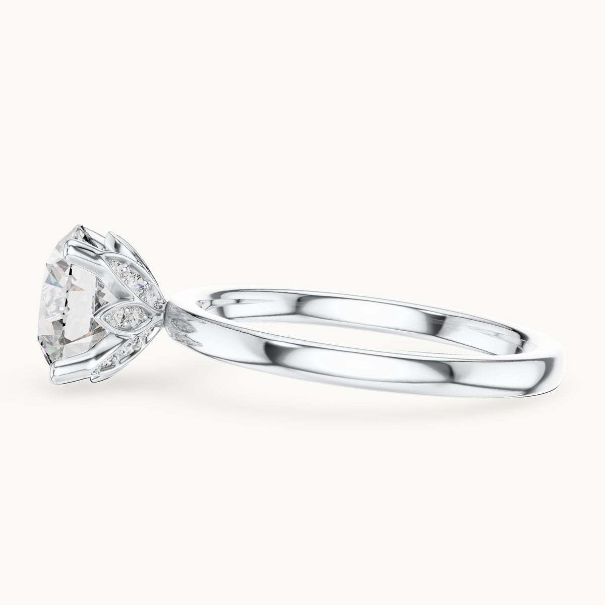 Round lab-grown diamond hidden-accent solitaire engagement ring in white gold, 2.144 CT TW, view 3