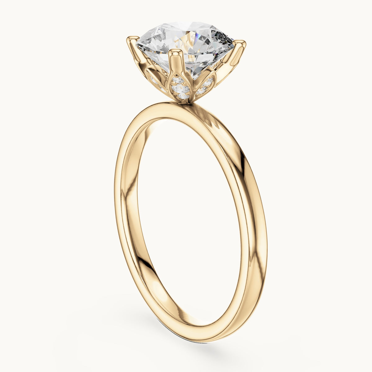 Round lab-grown diamond hidden-accent solitaire engagement ring in yellow gold, 2.144 CT TW, view 1