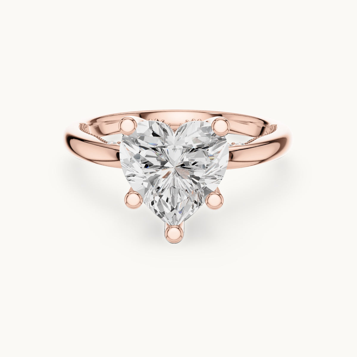 Heart lab-grown diamond milgrain hidden halo solitaire engagement ring in rose gold, 2.59 CT TW, view 4