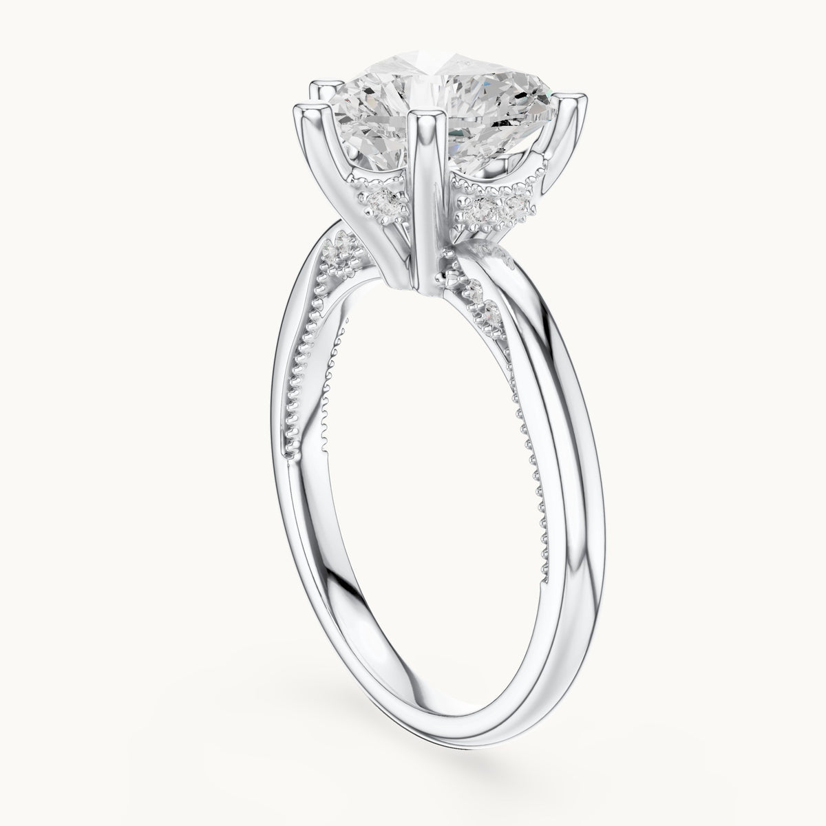 Heart lab-grown diamond milgrain hidden halo solitaire engagement ring in white gold, 2.59 CT TW, view 1