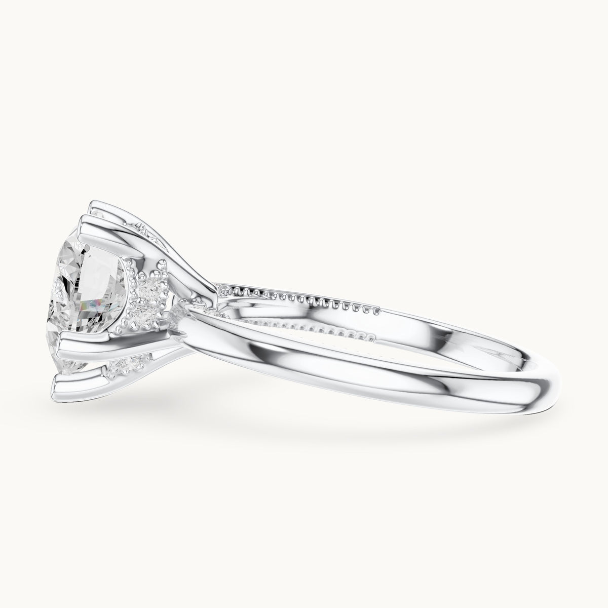 Heart lab-grown diamond milgrain hidden halo solitaire engagement ring in white gold, 2.59 CT TW, view 3