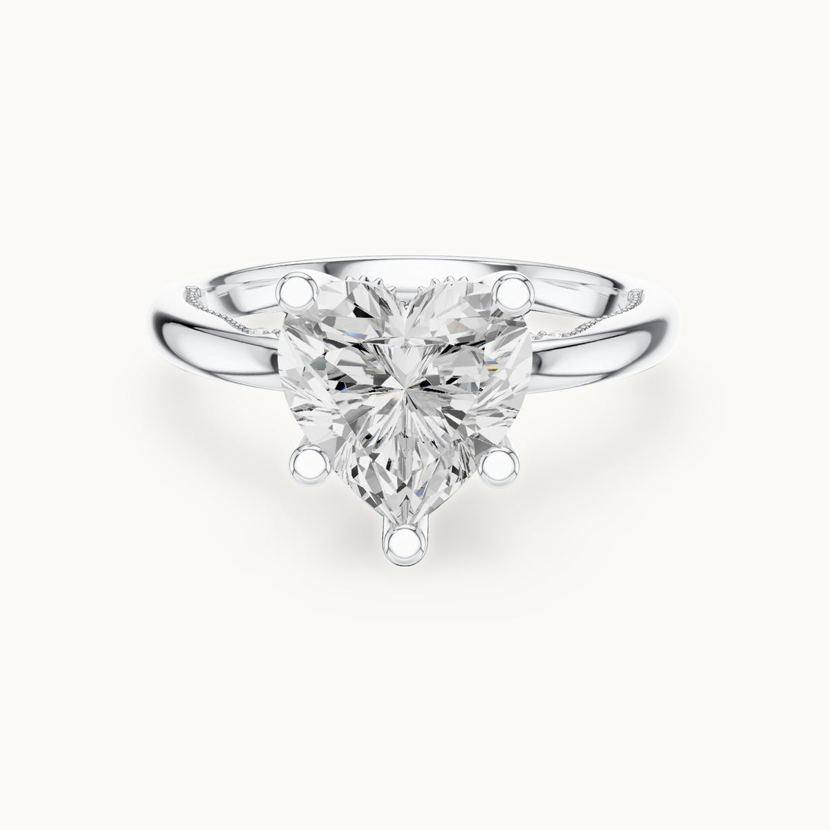 Heart lab-grown diamond milgrain hidden halo solitaire engagement ring in white gold, 2.59 CT TW, view 4