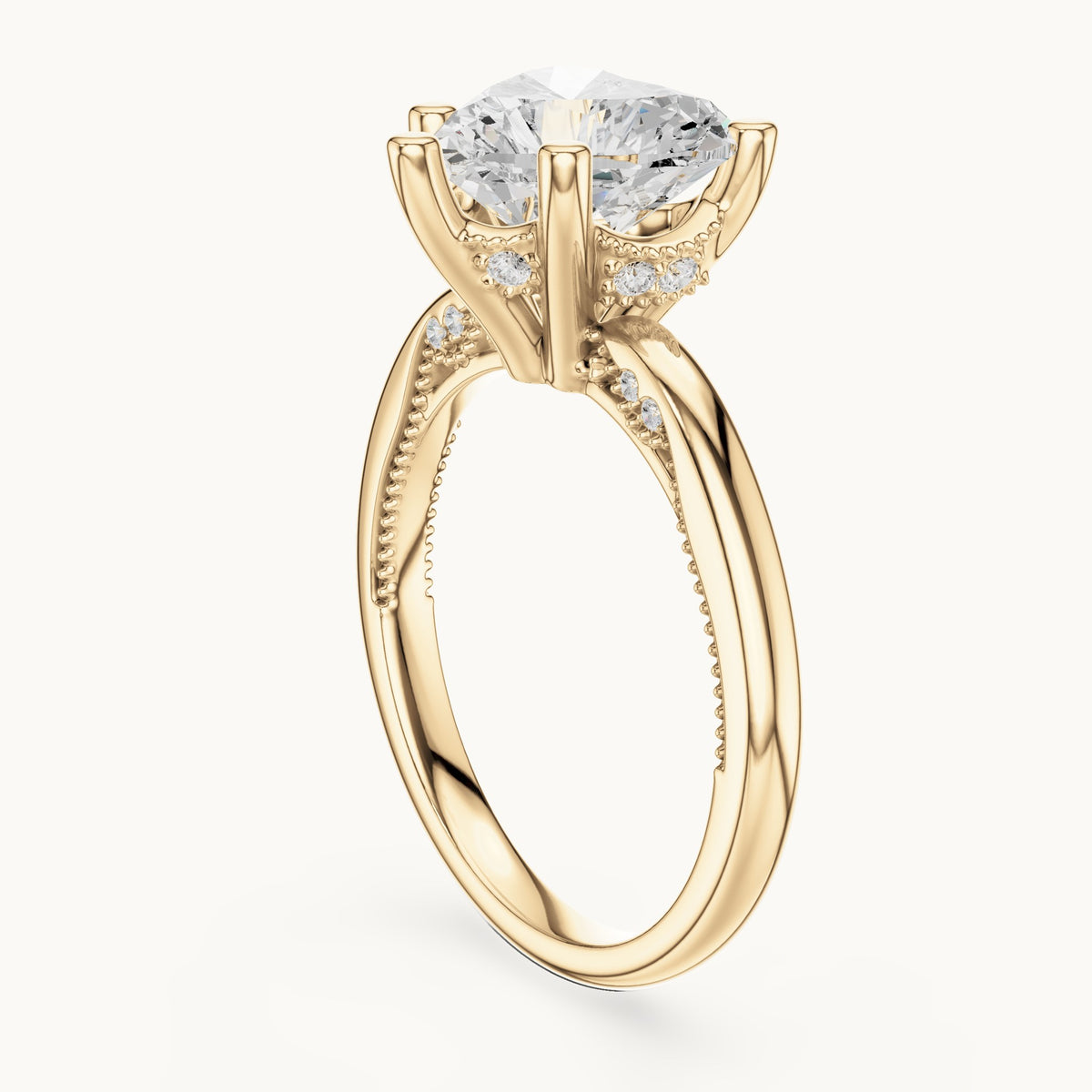 Heart lab-grown diamond milgrain hidden halo solitaire engagement ring in yellow gold, 2.59 CT TW, view 1