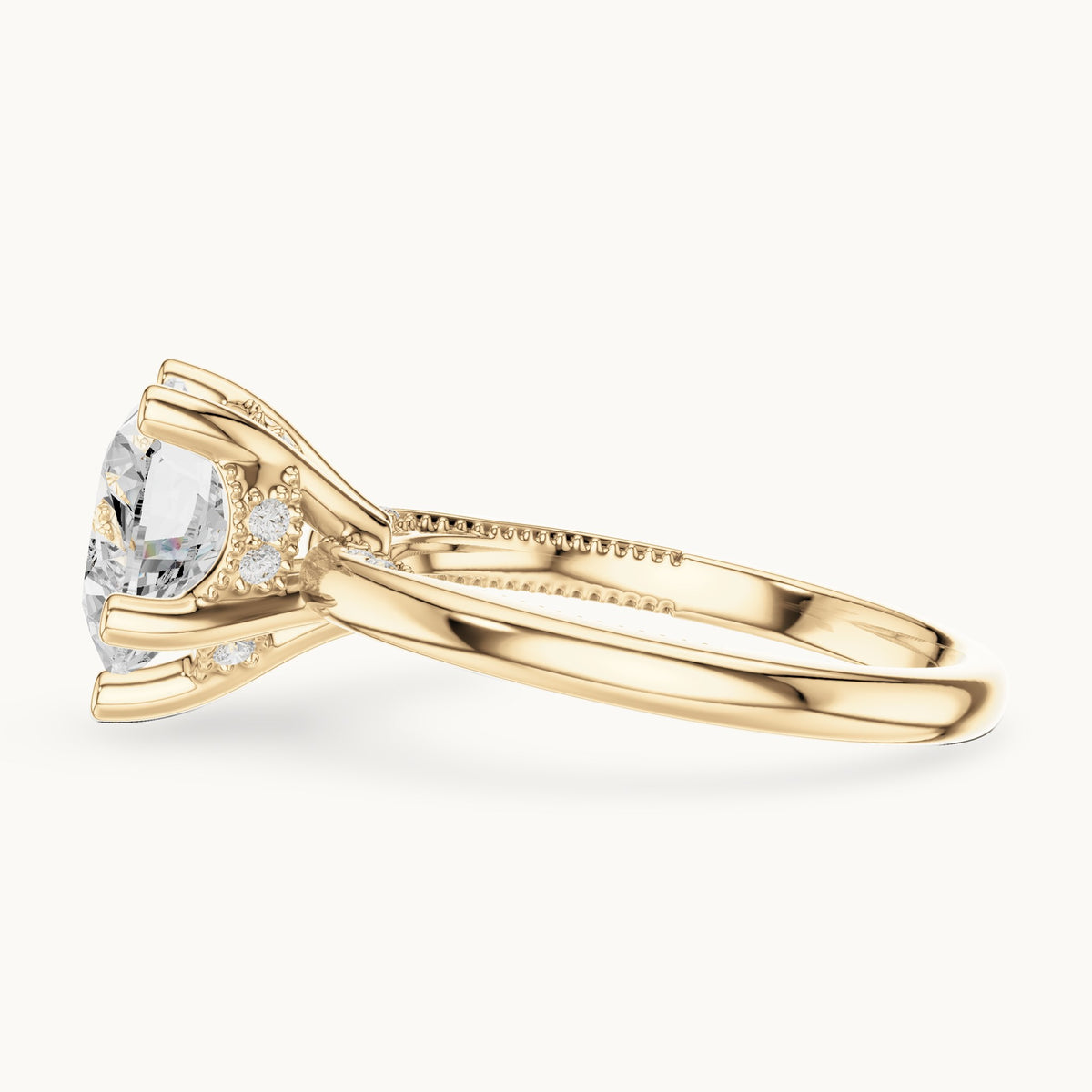 Heart lab-grown diamond milgrain hidden halo solitaire engagement ring in yellow gold, 2.59 CT TW, view 3