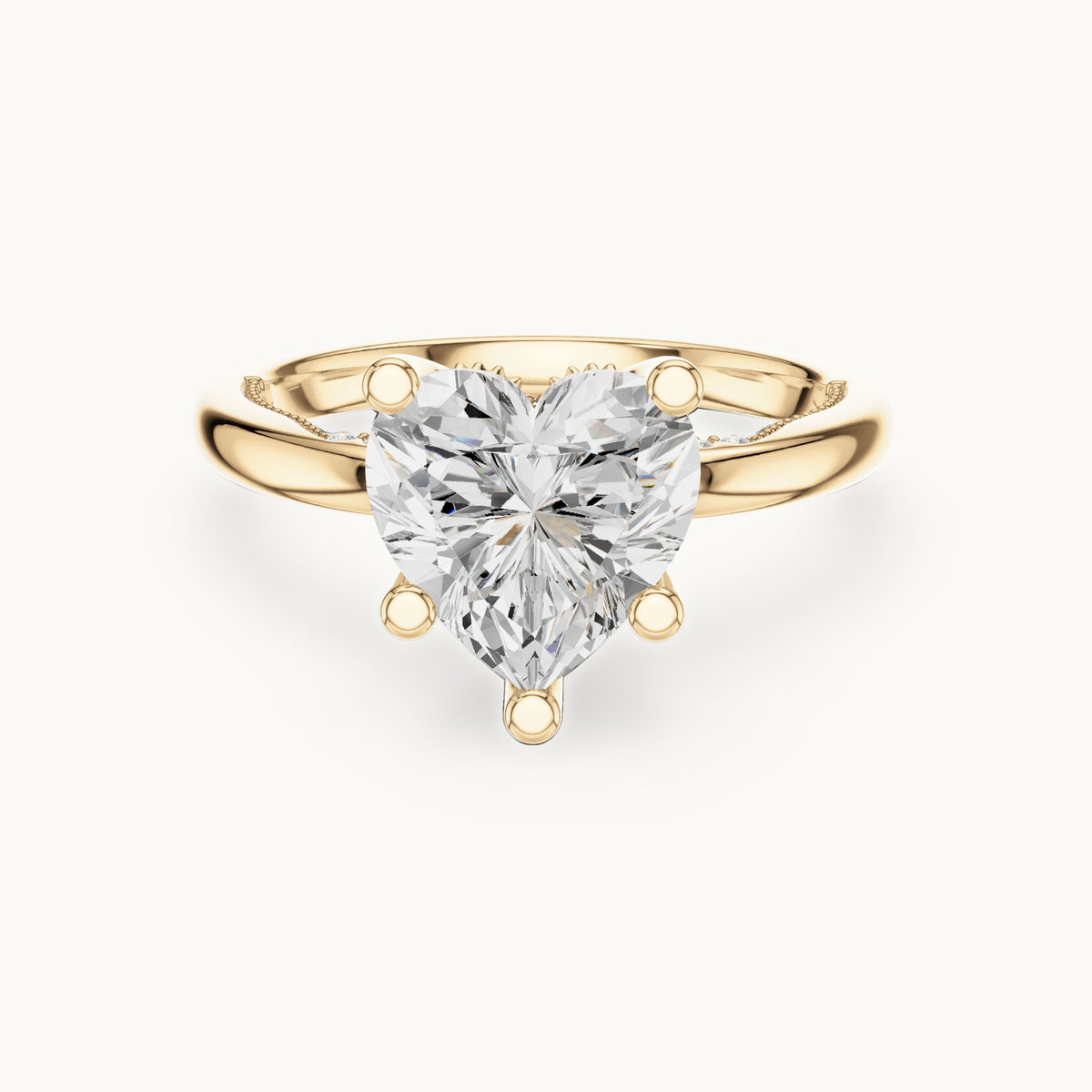 Heart lab-grown diamond milgrain hidden halo solitaire engagement ring in yellow gold, 2.59 CT TW, view 4