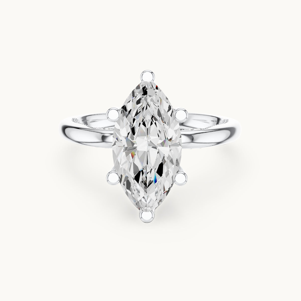 Marquise lab-grown diamond milgrain hidden halo solitaire engagement ring in white gold, 2.60 CT TW, view 4