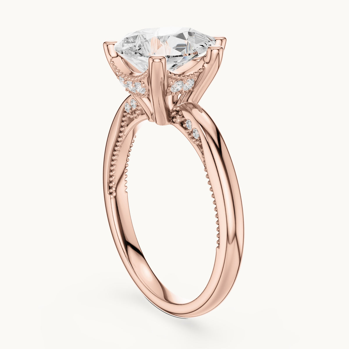 Pear lab-grown diamond milgrain hidden halo solitaire engagement ring in rose gold, 2.60 CT TW, view 1