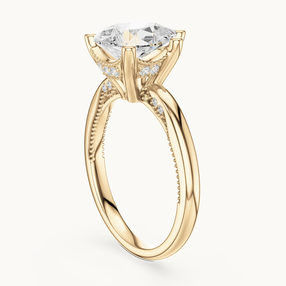 Pear lab-grown diamond milgrain hidden halo solitaire engagement ring in yellow gold, 2.60 CT TW, view 1