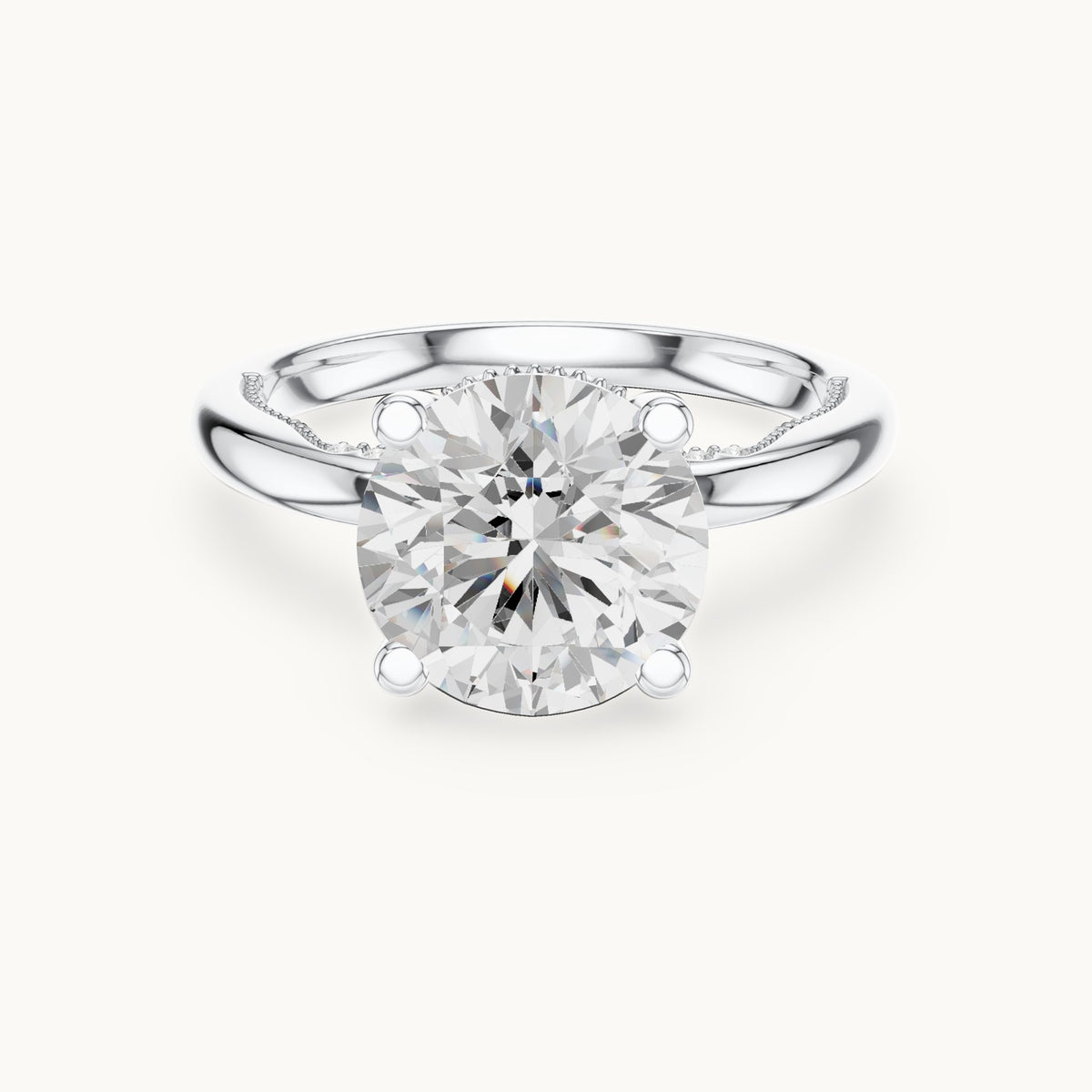 Round lab-grown diamond milgrain hidden halo solitaire engagement ring in white gold, 2.63 CT TW, view 4