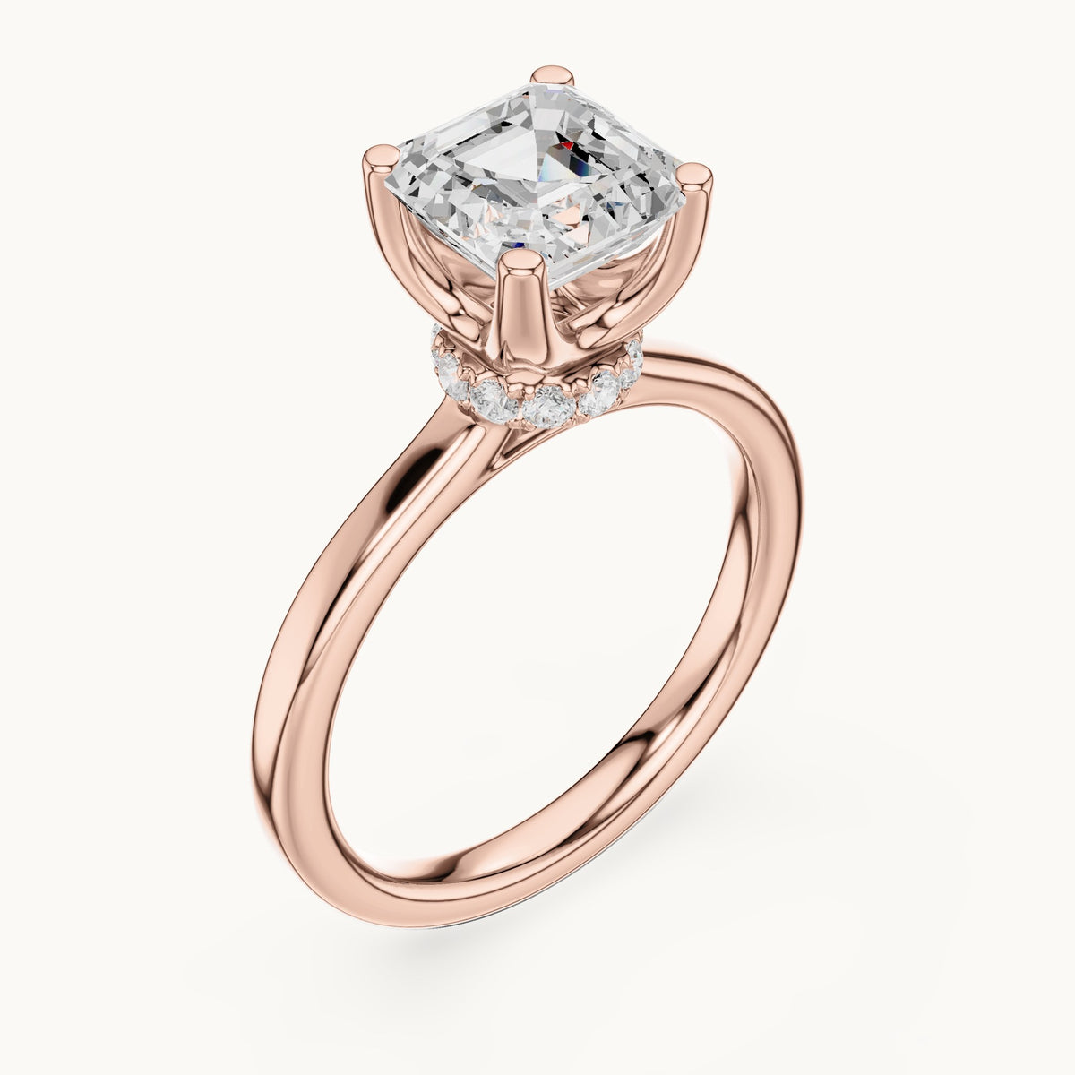 Asscher-cut lab-grown diamond collar-set solitaire engagement ring in rose gold, 1.65 CT TW, view 2