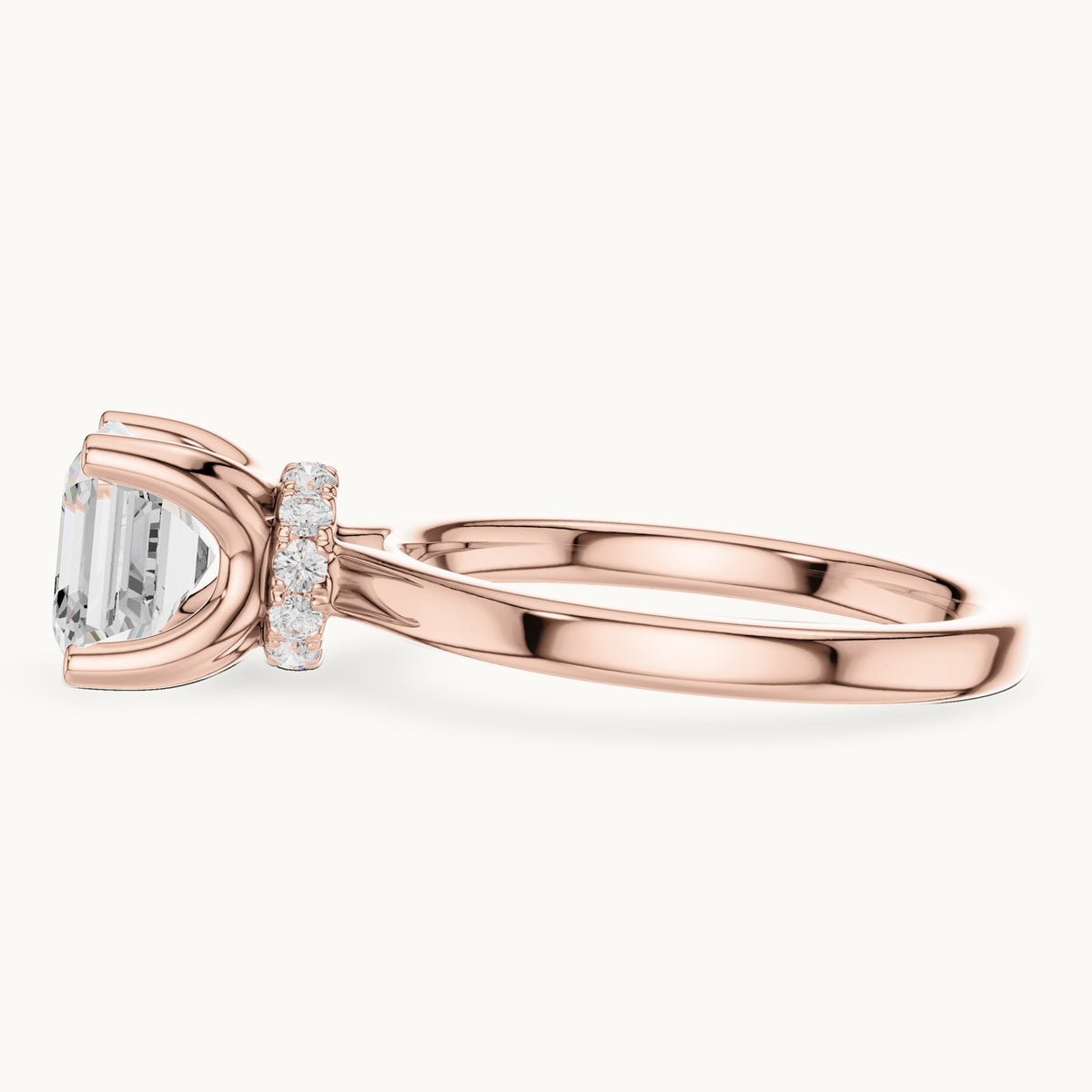 Asscher-cut lab-grown diamond collar-set solitaire engagement ring in rose gold, 1.65 CT TW, view 3