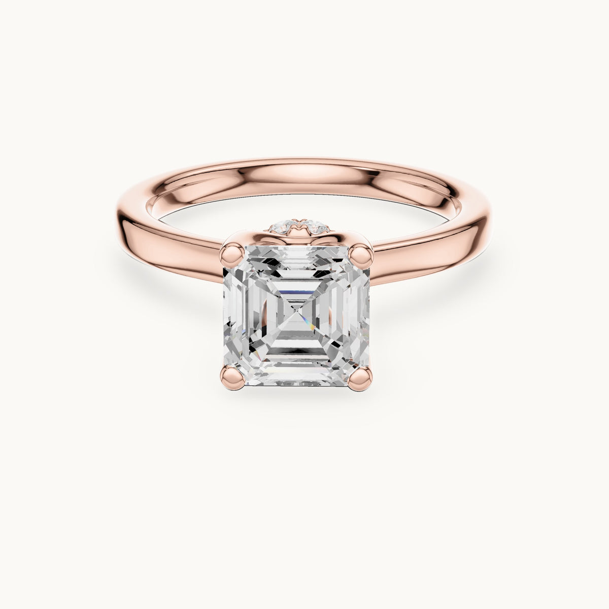 Asscher-cut lab-grown diamond collar-set solitaire engagement ring in rose gold, 1.65 CT TW, view 4
