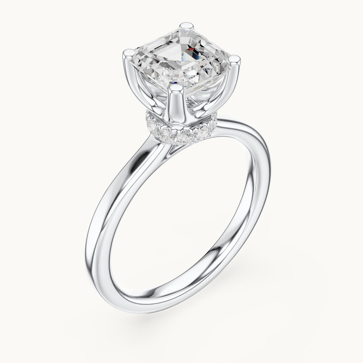 Asscher-cut lab-grown diamond collar-set solitaire engagement ring in white gold, 1.65 CT TW, view 2
