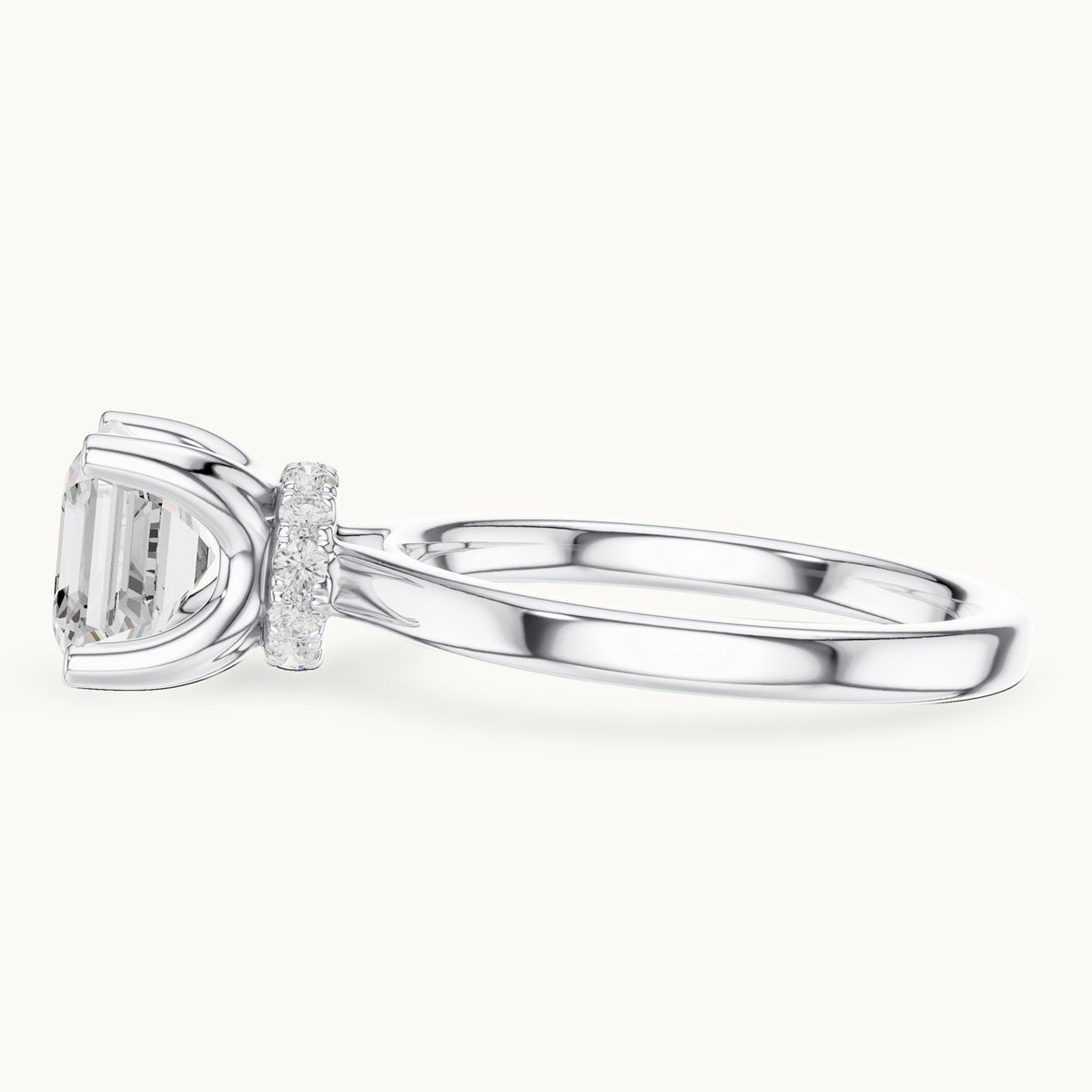 Asscher-cut lab-grown diamond collar-set solitaire engagement ring in white gold, 1.65 CT TW, view 3