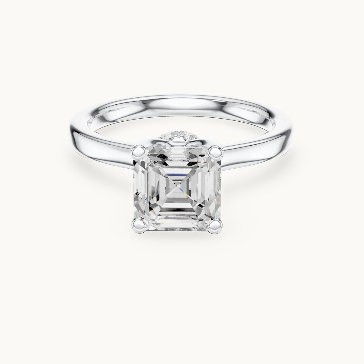 Asscher-cut lab-grown diamond collar-set solitaire engagement ring in white gold, 1.65 CT TW, view 4