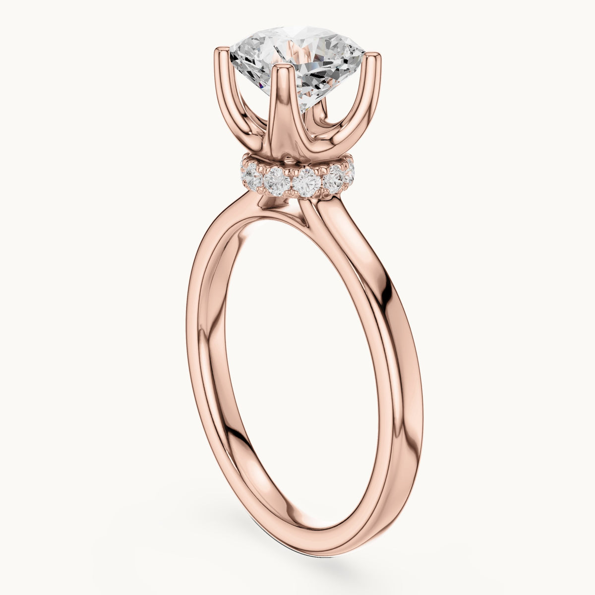 Cushion-cut lab-grown diamond collar-set solitaire engagement ring in rose gold, 1.65 CT TW, view 1