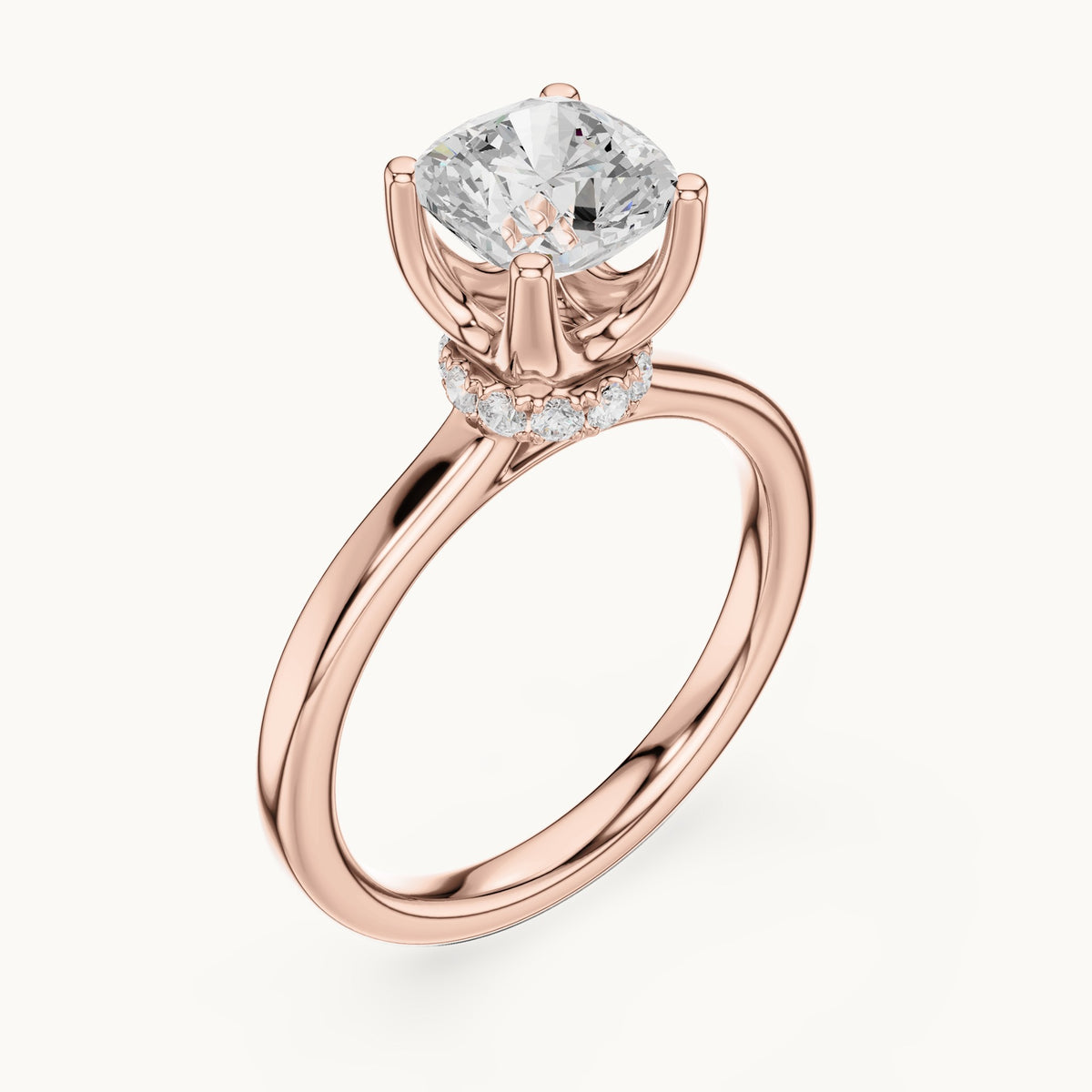 Cushion-cut lab-grown diamond collar-set solitaire engagement ring in rose gold, 1.65 CT TW, view 2