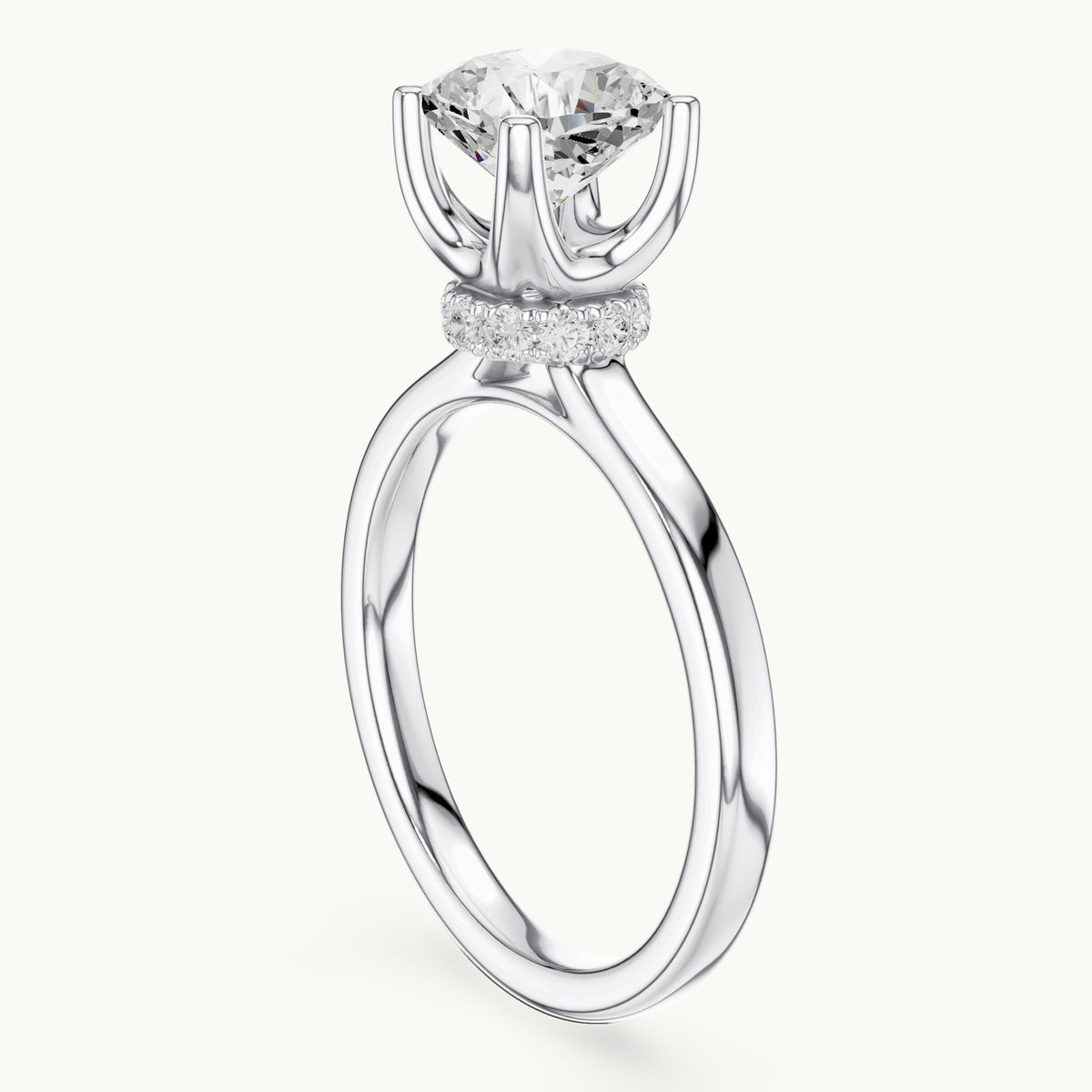 Cushion-cut lab-grown diamond collar-set solitaire engagement ring in white gold, 1.65 CT TW, view 1