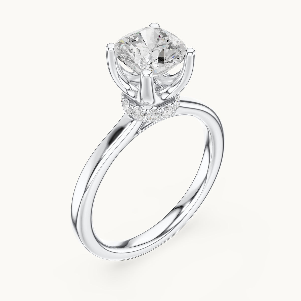 Cushion-cut lab-grown diamond collar-set solitaire engagement ring in white gold, 1.65 CT TW, view 2