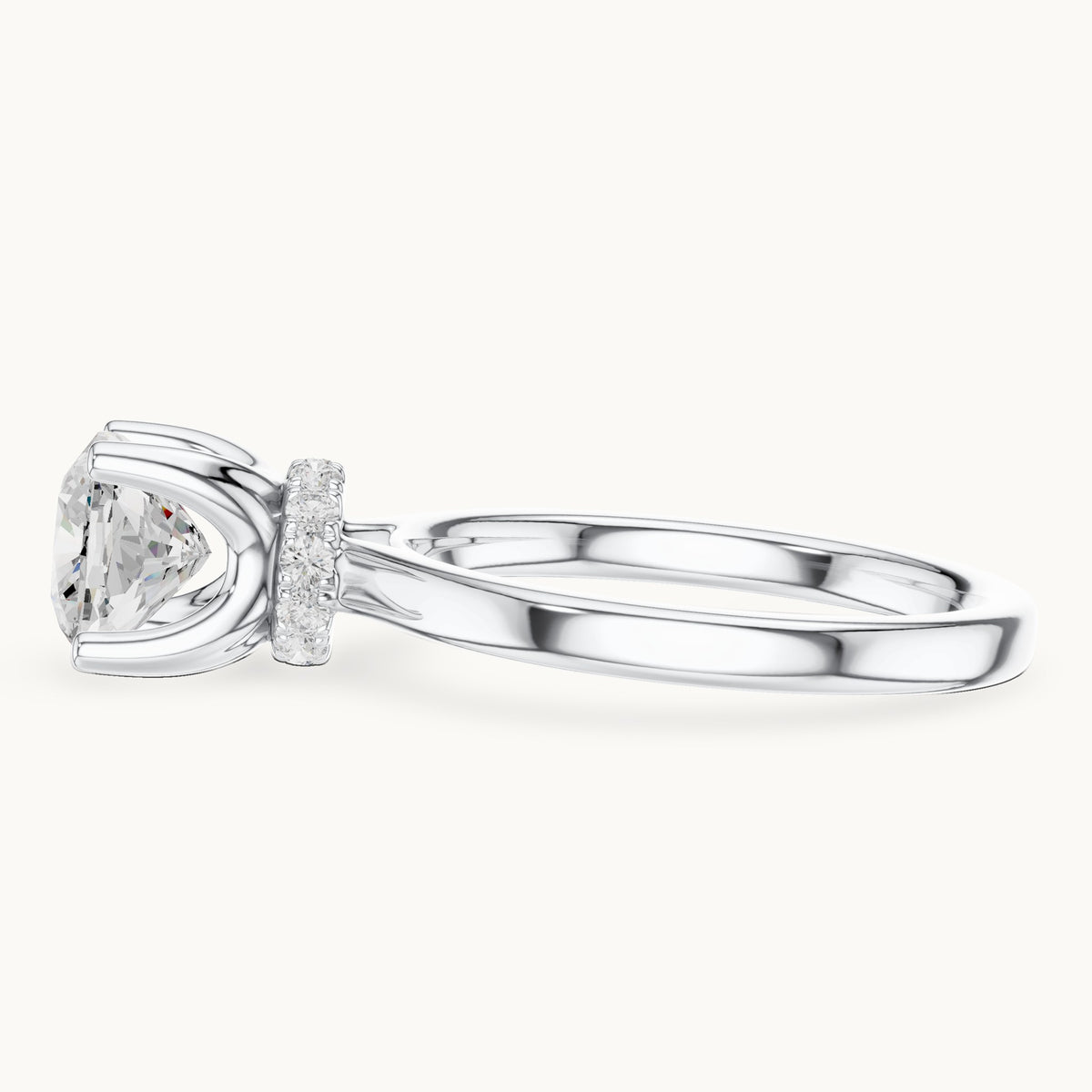 Cushion-cut lab-grown diamond collar-set solitaire engagement ring in white gold, 1.65 CT TW, view 3