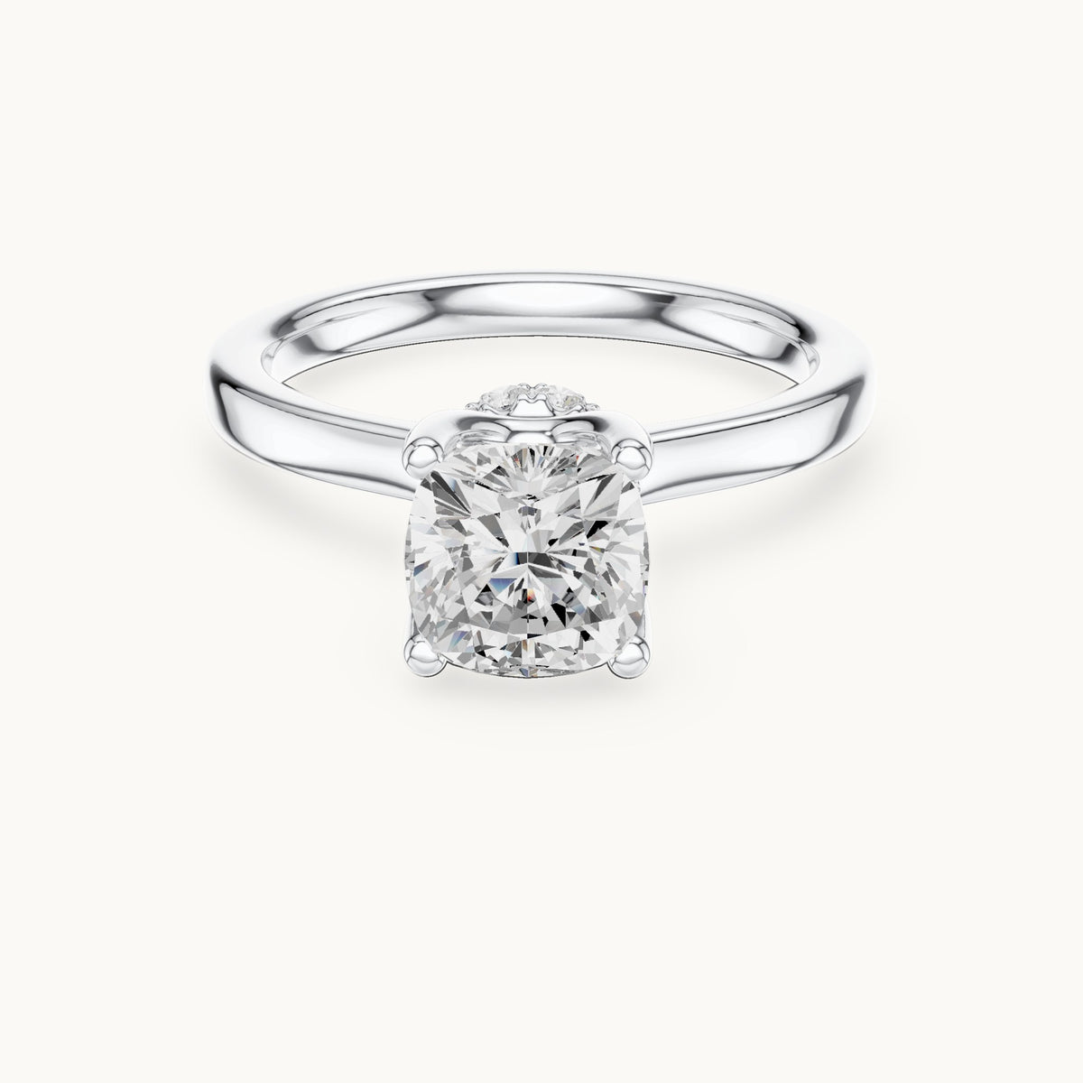 Cushion-cut lab-grown diamond collar-set solitaire engagement ring in white gold, 1.65 CT TW, view 4