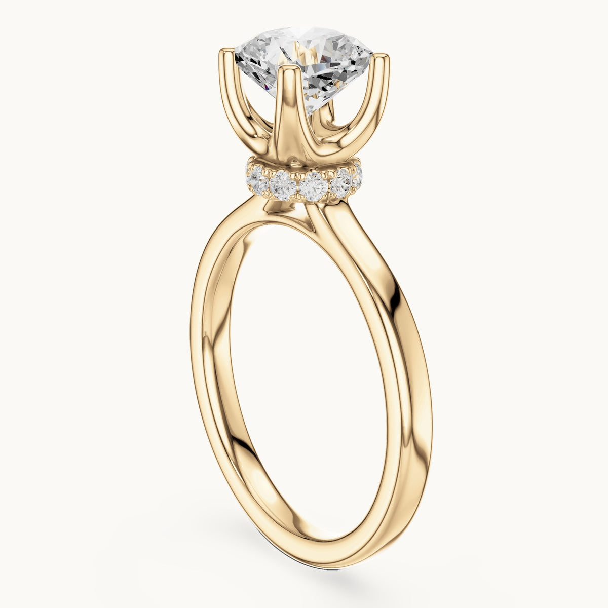 Cushion-cut lab-grown diamond collar-set solitaire engagement ring in yellow gold, 1.65 CT TW, view 1