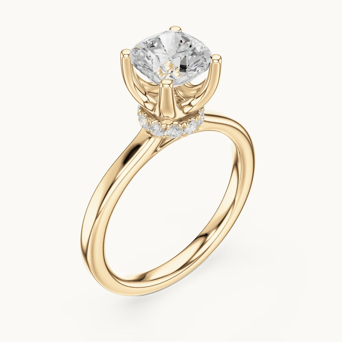 Cushion-cut lab-grown diamond collar-set solitaire engagement ring in yellow gold, 1.65 CT TW, view 2