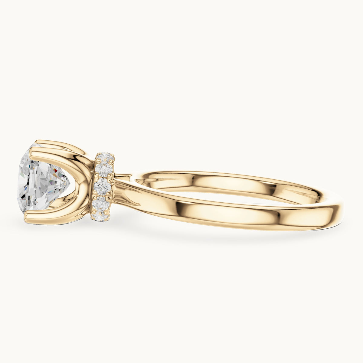 Cushion-cut lab-grown diamond collar-set solitaire engagement ring in yellow gold, 1.65 CT TW, view 3