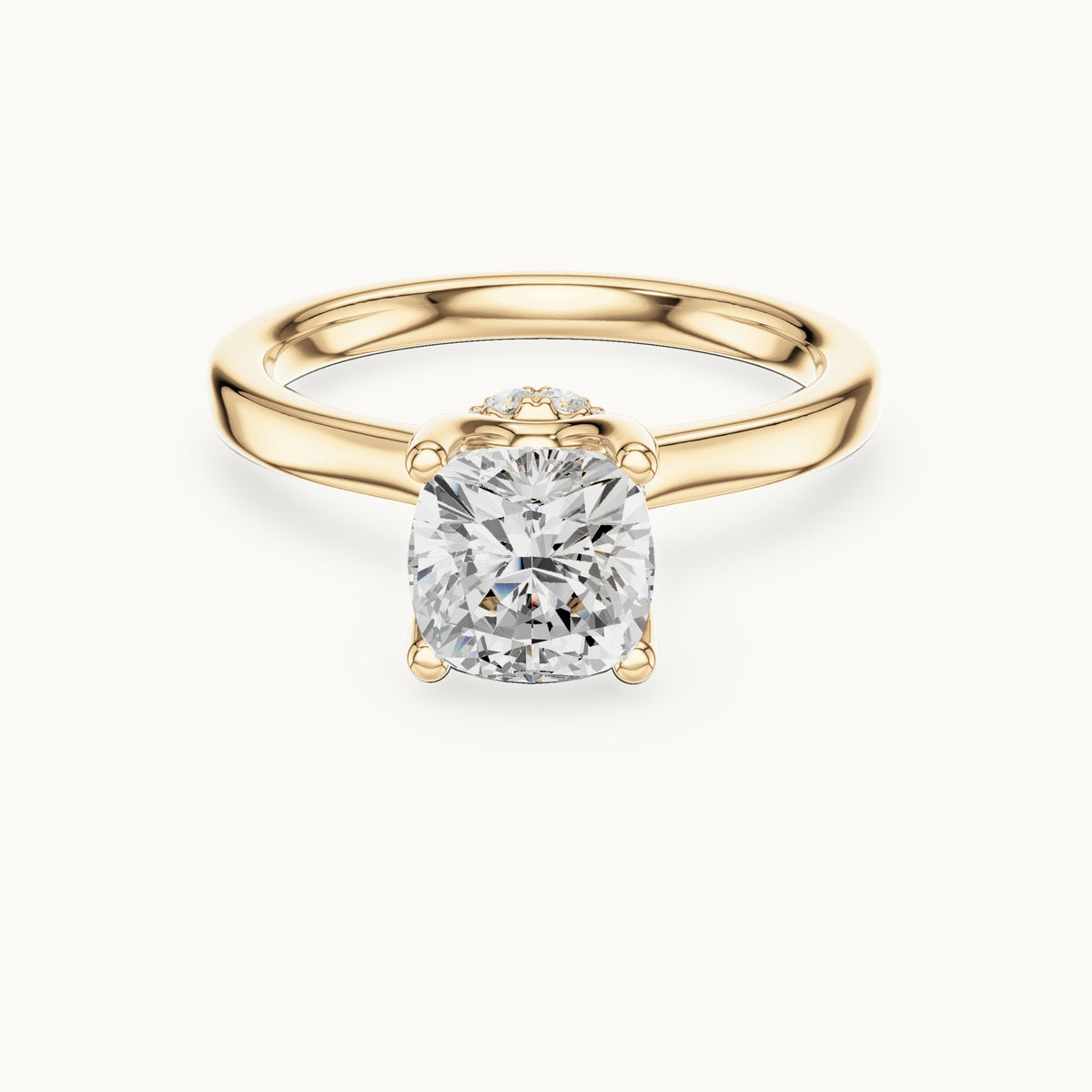 Cushion-cut lab-grown diamond collar-set solitaire engagement ring in yellow gold, 1.65 CT TW, view 4